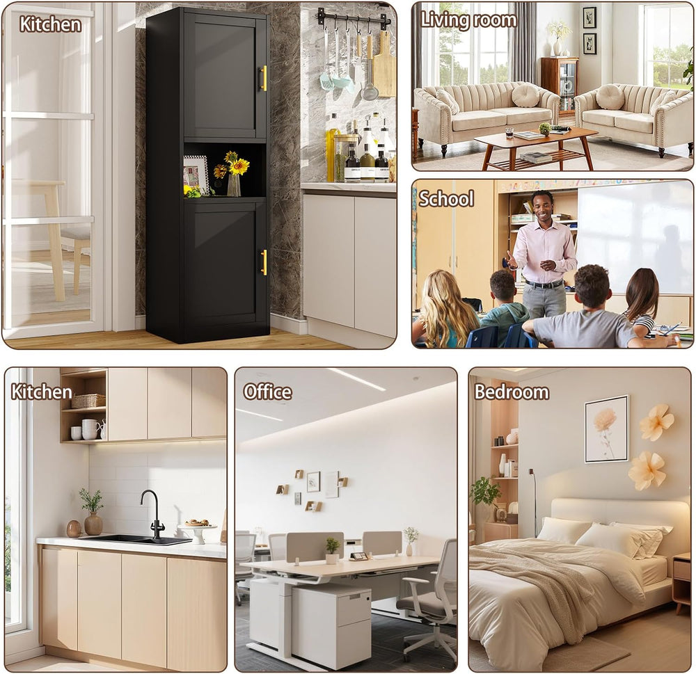 Kitchen Pantry Storage Cabinet,66.9" Tall Metal Storage Cabinet with 2 D...