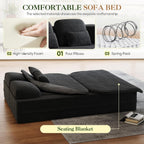 Antetek Convertible Sleeper Sofa, Modern Folding Futon Corduroy Floor Foam Compression Loveseat Sofa Bed Couch, Foldable Full Size Guest Bed with 4 Pillows for Living Room Bedroom Apartment, Black