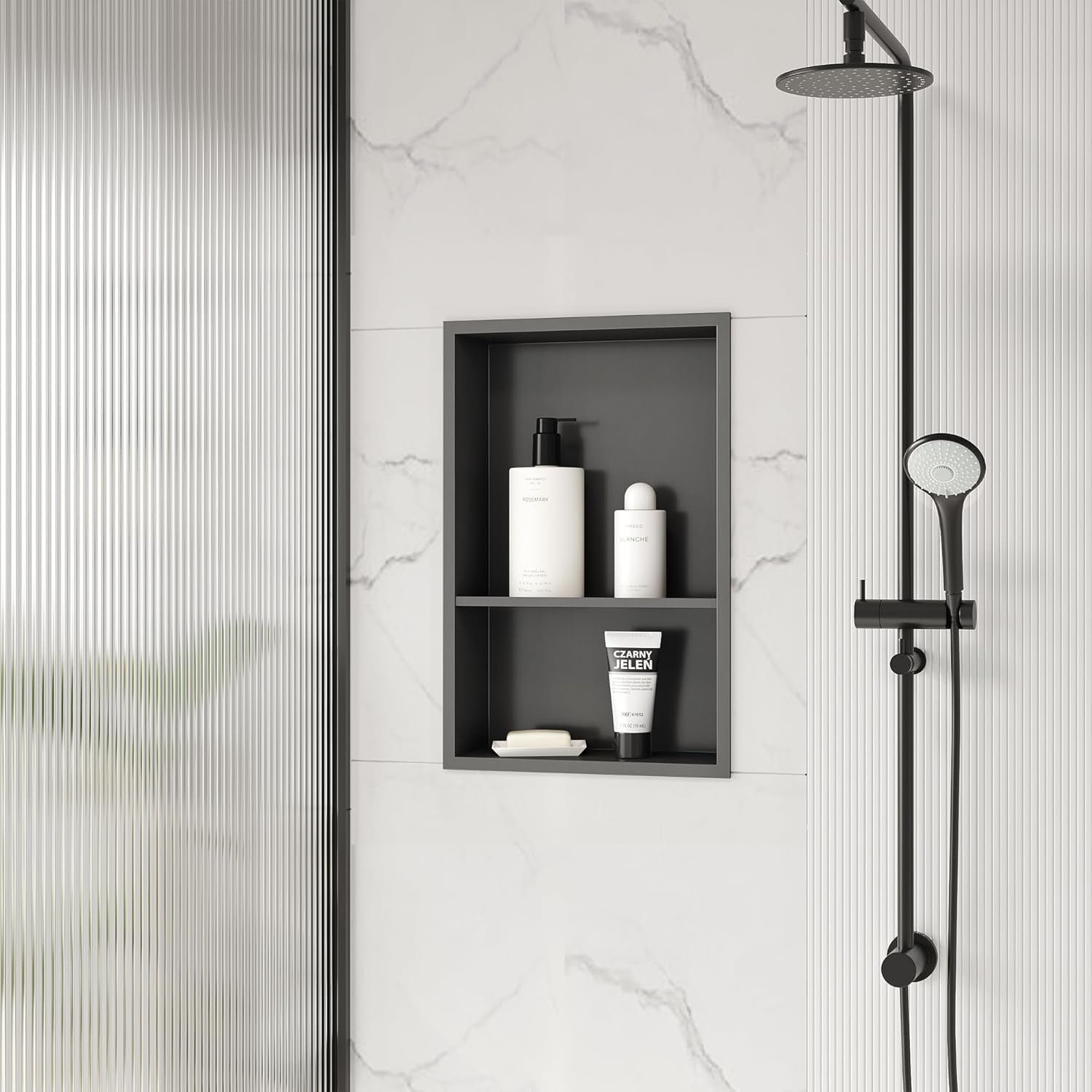 Stainless Steel Shower Niche 18" X 12", No Tile Needed Wall Niche Double Shelves, Recessed Niche Shower for Bathroom Storage, Gun Metal