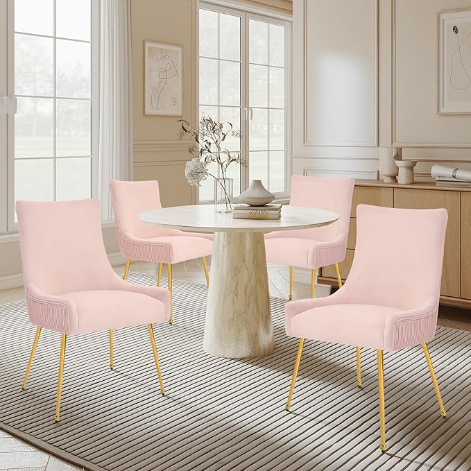 Velvet Dining Chairs Set of 2, Modern Upholstered Kitchen Chair with Pull Han...