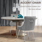 Velvet Dining Chairs Set of 4 with Silver Metal Legs, Modern Upholstered Kitchen Chair with Pull Handle & Pleated Back, Mid Century Accent Chair for Vanity,Dining,Kitchen,Living Room, Grey