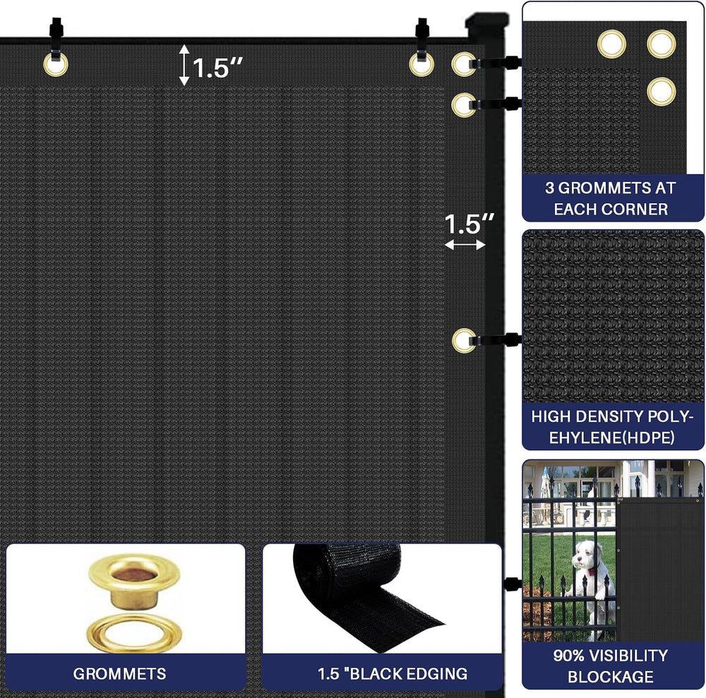 Windscreen4less 6' x 25' Privacy Fence Screen in Black with Bindings ...