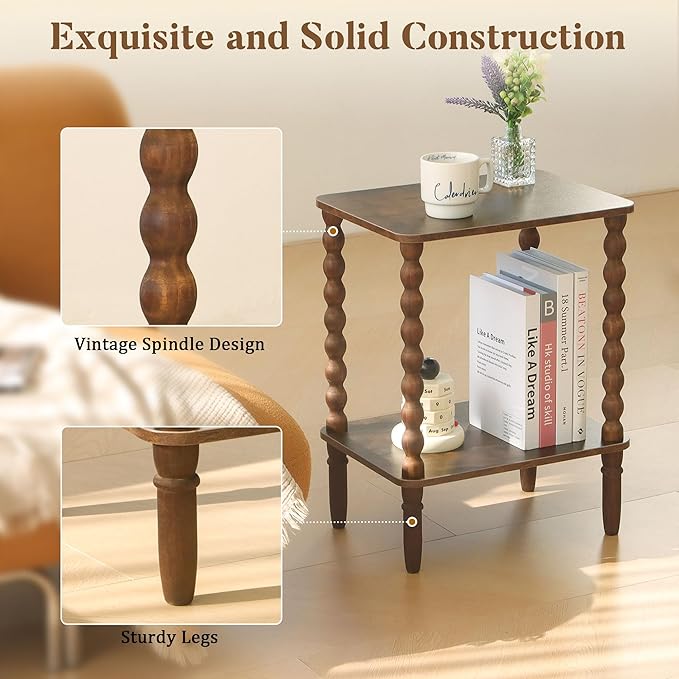 Side Tables Set of 2, Small End Table with Storage Shelf, Night Stand Set 2 B...