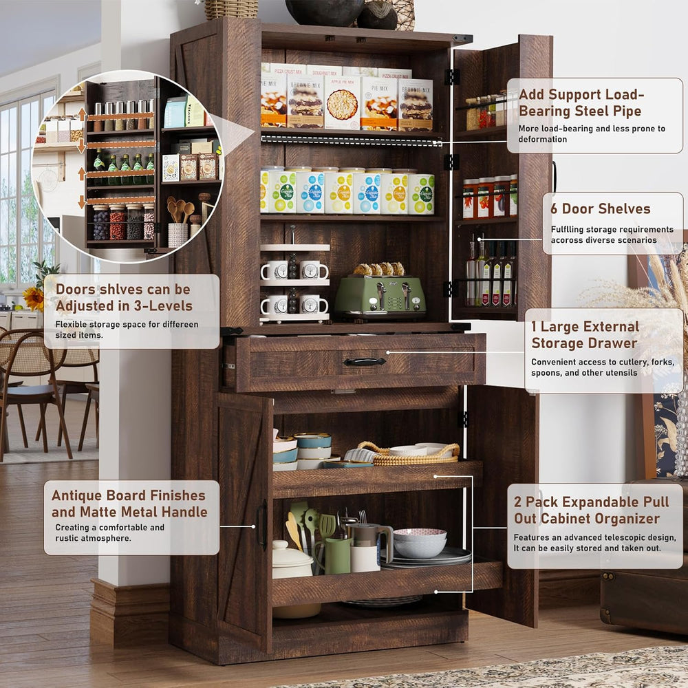 71" Tall Kitchen Pantry Cabinet with 3 Drawers,Farmhouse Storage Cabinet...