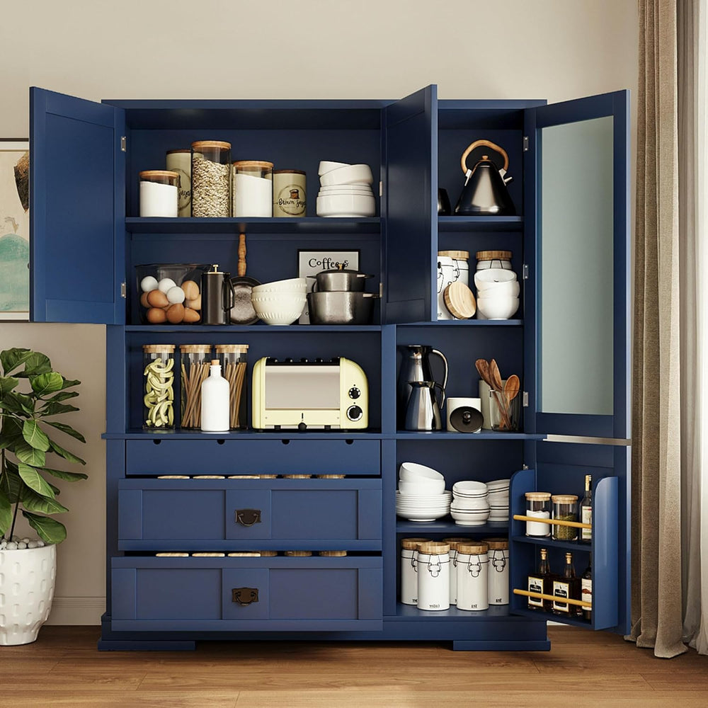 Merax Luxurious Extra Large 78" Pantry Cabinet with Hutch, Farmhouse Kit...