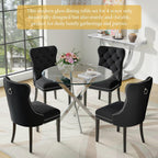 5-Piece Glass Dining Table Set for 4, Include 36" Round Tempered Glass Kitchen Table and 4 Black High Back Chairs for Dining Room, Living Room (Silver Table Legs)