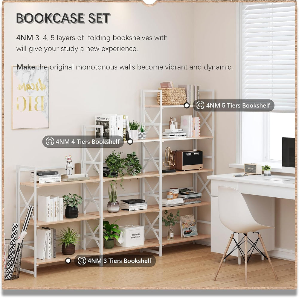 4NM 5 Tiers No Assembly Book Shelves, 51.2" H Folding Bookshelf Bookcase...