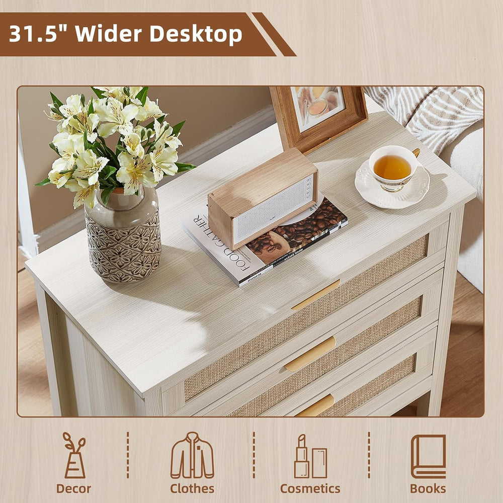 LEYAOYAO 31.5" Wide Rattan Nightstand, Large Boho 3 Drawer Night Stand |...
