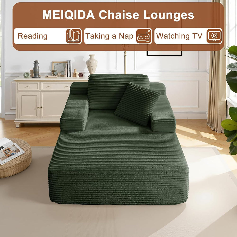 68.5 Inch Oversized Indoor Chaise Lounge, Green | Floor Lounge Chair, Corduro...