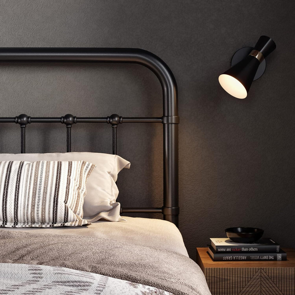 Allewie Queen Metal Bed Frame with Victorian Iron-Art Headboard, Black