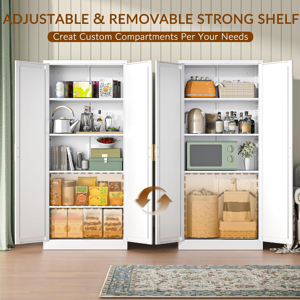 BESFUR 71" Tall White Kitchen Pantry Cabinet, Metal Food Storage Cabinet...