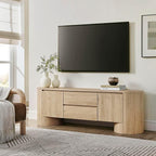 Modway Duval 71 Inch Oval TV Stand in Light Oak – Low Profile Mid Century Modern Media Cabinet - Living Room Entertainment Center with Storage