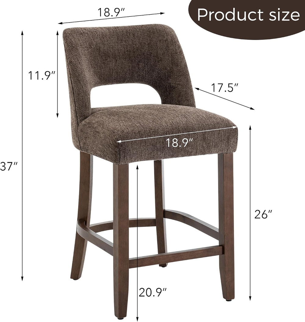 VKNOW Bar Stools Set of 4, 26" Fabric Counter Height Bar Stools, Brown