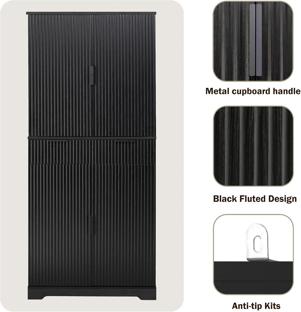 Spaco 72" Fluted Kitchen Pantry Cabinet,Modern Cupboard Storage Cabinet ...