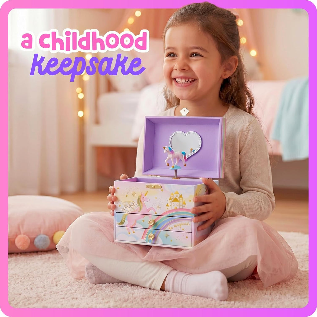 Giggle & Honey Musical Unicorn Jewelry Box for Girls - Kids Music Box with Spinning Unicorn, Unicorn Birthday Gifts for Little Girls, Jewelry Boxes, 6.8 x 5.3 x 6 in - Ages 3-10