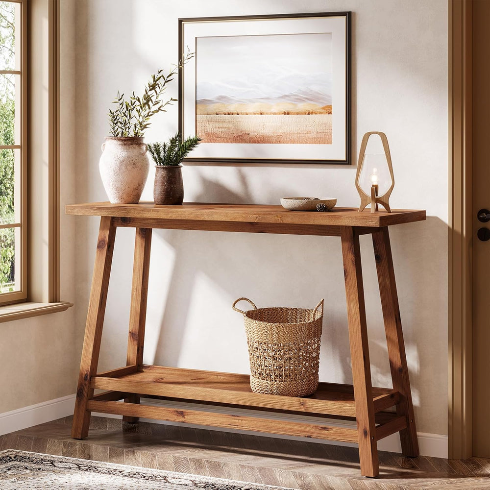 41.3" Farmhouse Console Table, Solid Wood Entryway Table with Storage Sh...