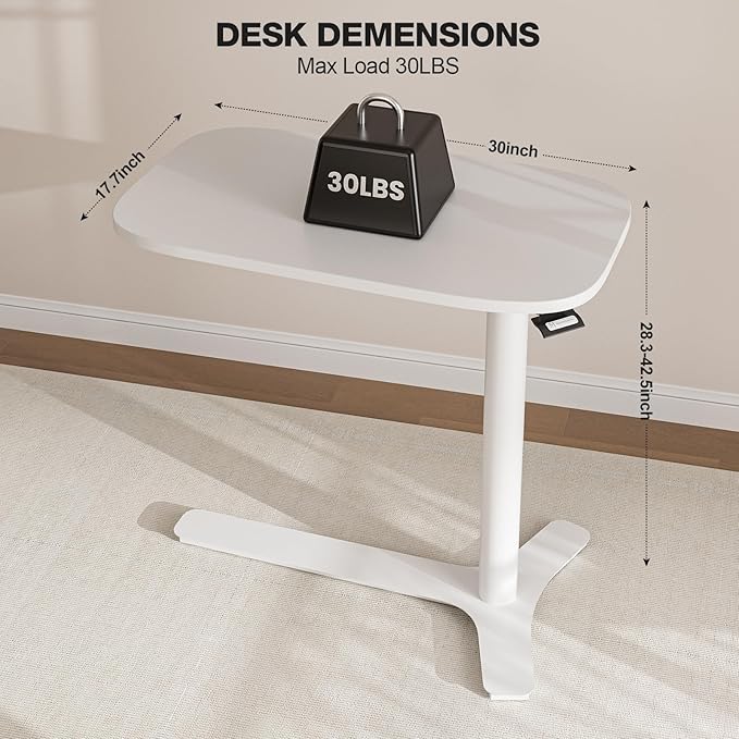 Muvai 30 Inch Large Overbed Table with Wheels Adjustable Height Ideal Bedside Table for Home Medical Use - Rolling Table for Hospital Versatile Bedside, Lap Desk, Laptop Stand,White