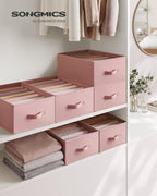 SONGMICS Set of 4 Large Size Wardrobe Clothes Organizers, 6-Compartment Foldable Drawer Organizers with Handles, 16.5 x 11.8 x 6.7 Inches, for Pants, Sweaters, Jeans, Jelly Pink URUS009R01