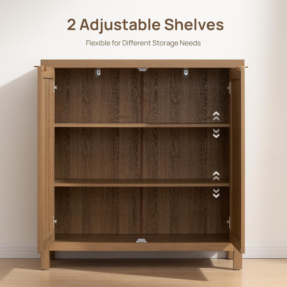 SICOTAS Sideboard Buffet Cabinet with Large Storage - Boho Rattan Credenza Co...