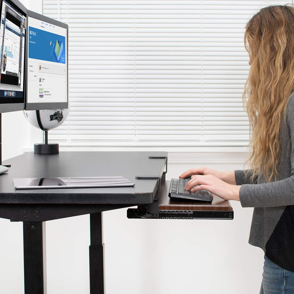 VIVO Large Clamp-on Computer Keyboard and Mouse Under Desk Slider Tray, 27 x 11 inch Pull Out Platform Drawer, Dark Wood, MOUNT-KB05D