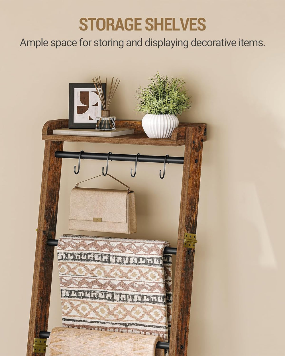 Hzuaneri Blanket Ladder Shelf, Decorative Quilt Rack, 7-Tier Farmhouse Ladder...