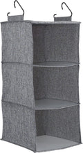 Household Essentials 3 Shelf Hanging Closet Organizer, Hanging Shelf with Hooks, Poly Linen and PEVA Shelving
