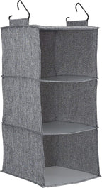 Household Essentials 3 Shelf Hanging Closet Organizer, Hanging Shelf with Hooks, Poly Linen and PEVA Shelving