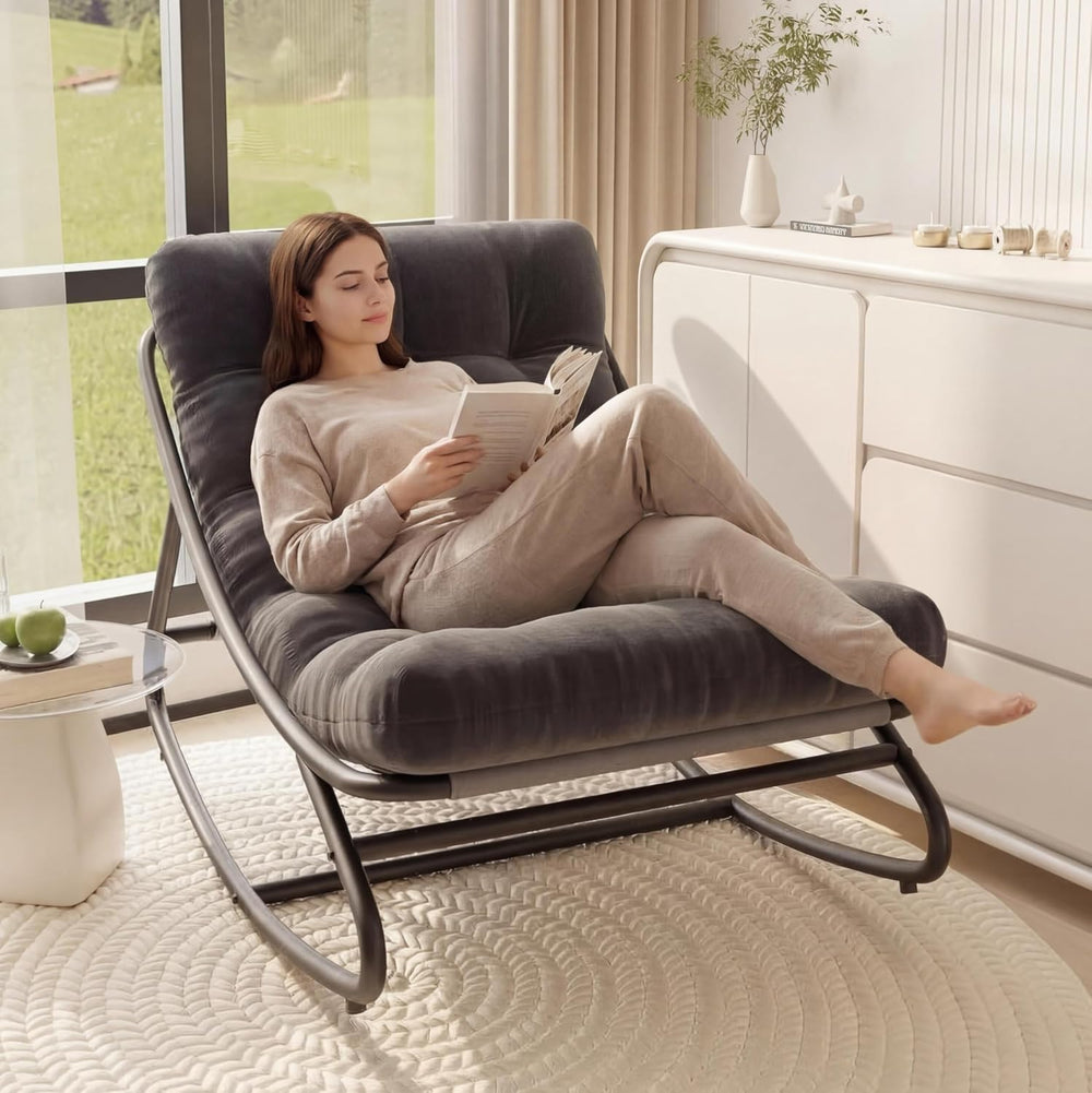 GarveeTech Outdoor Papasan Rocking Chair, Oversized Egg Rocker with Adjustabl...