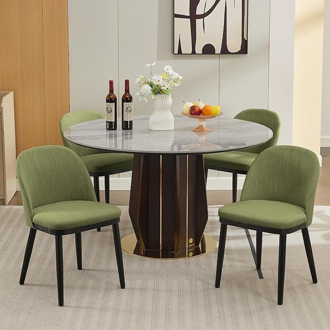 Wooden Dining Chairs Set of 4,Upholstered Kitchen Dining Room Chairs with Curved Backrest and Wood Leg,Modern Fabric Farmhouse Dinner Chair for Restaurant/Cafe,Green