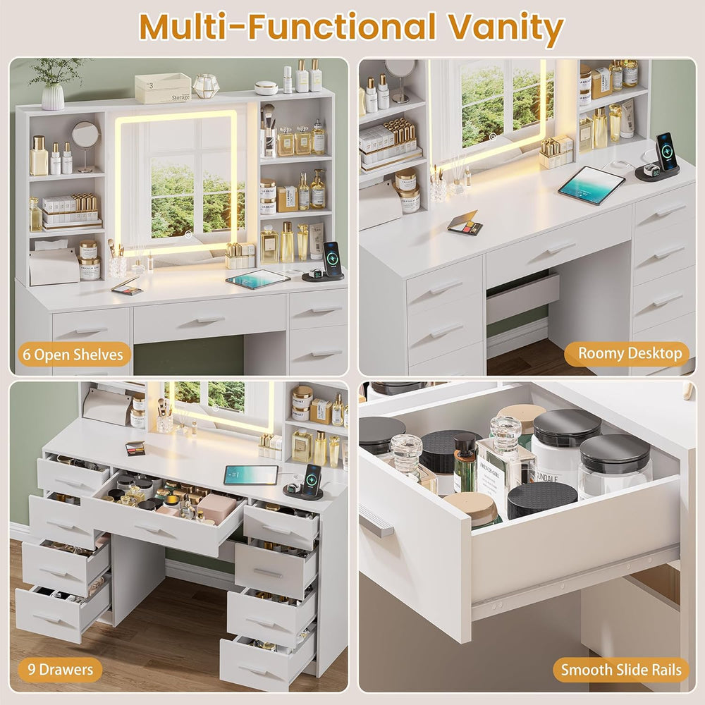 Vanity Desk with Mirror and Lights, Makeup Vanity Desk with 9 Drawers & 6...