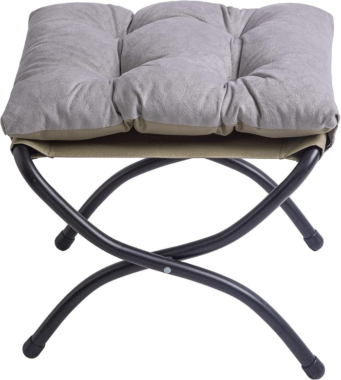 15" Upholstered Folding Foot Rest Stool with Metal Frame Light Grey