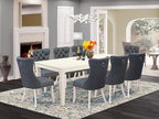 East West Furniture LGDA9-LWH-13 9 Piece Kitchen Set Includes a Rectangle Dining Table with Butterfly Leaf and 8 Polyester Fabric Upholstered Chairs, linen white