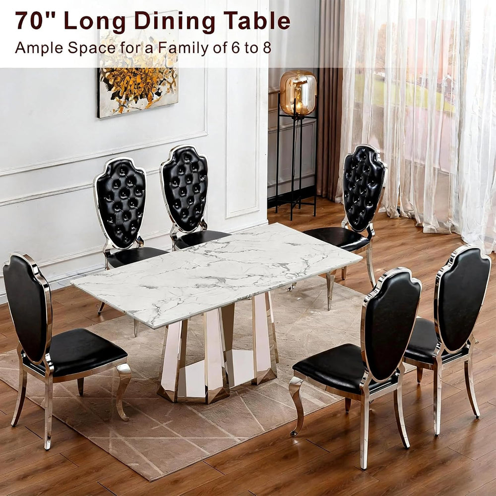 Luxury Rectangle Faux Marble 70" White Dining Table for 6-8 People, Mode...