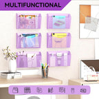 3 Single Pocket Wall File Holder, Mesh Hanging File Folder Paper Organizer, Vertical Wall Mounted Mail Basket, Storage Organization Magazine Rack for Office, Home and School, Light Purple