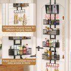 Adjustable Over the Door Pantry Organizer, 5-Tier Metal Pantry Door Organization and Storage, Hanging Door Spice Rack for Home Office Laundry Room Bathroom & Kitchen