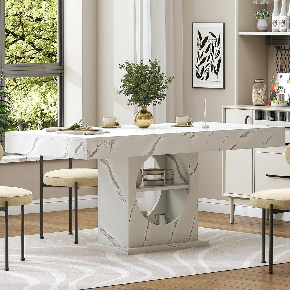 Dining Table for 4-6 People, 55 Inches Dinner Table with Drawers and Open Sto...