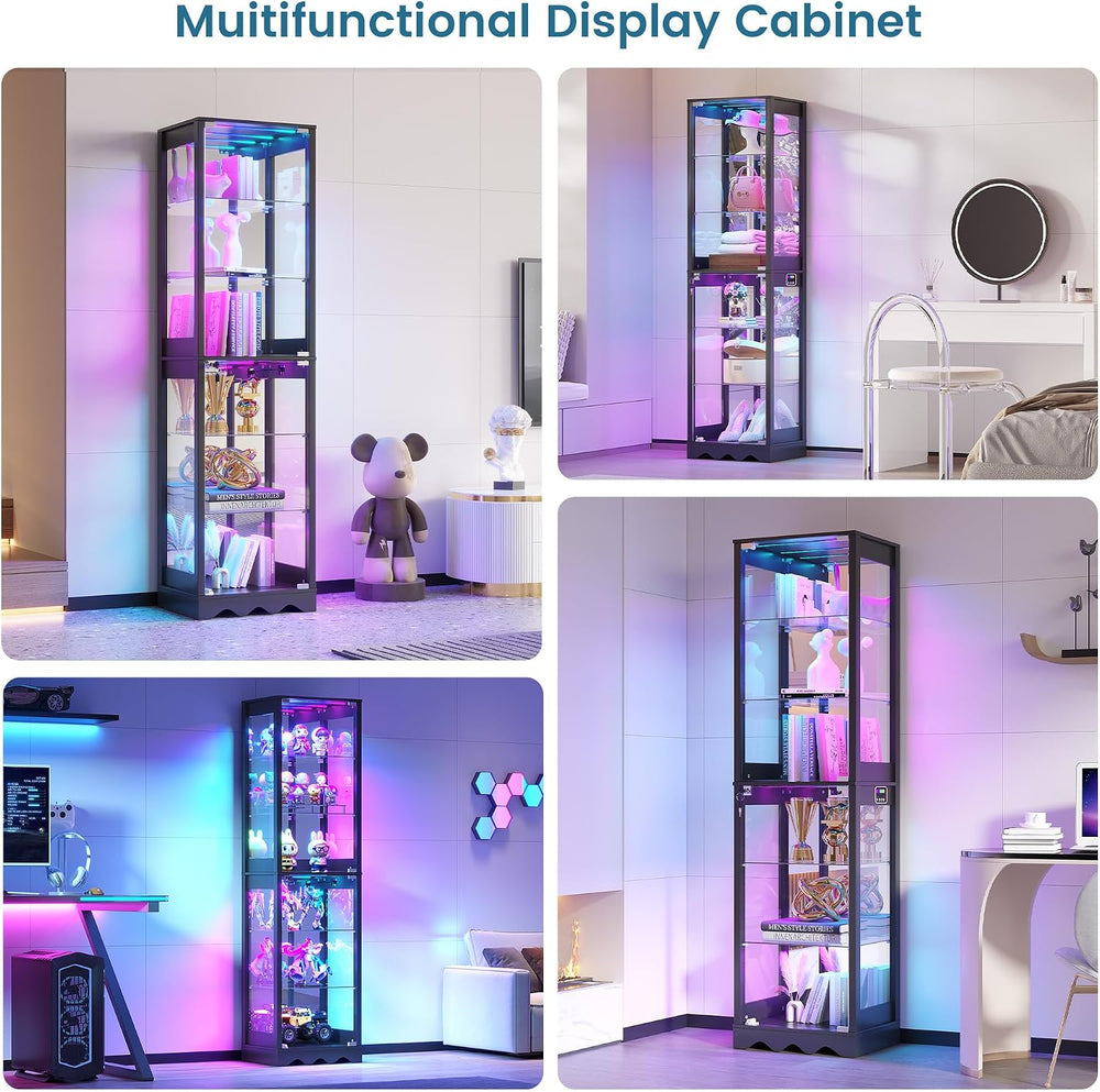 Dystler Display Cabinet with Glass Doors, 6 Tier RGB Lights Curio Cabinet | A...