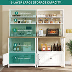 YITAHOME White Microwave Stand Bakers Rack Cabinet | Thickened Countertop, Hutch Shelves, Cabinet Door, Power Outlet, for Kitchen Coffee Bar Pantry, Easy Assembly