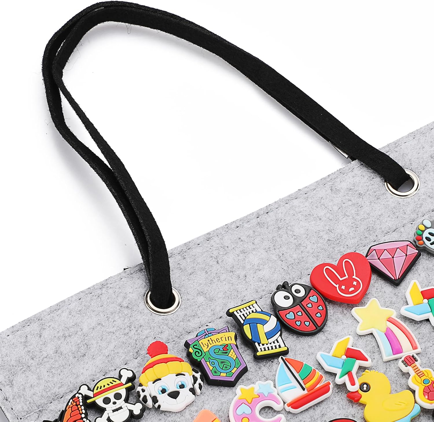 JUXYES Shoe Charms Organizer Wall Hanging Collection Holder with 216 Holes | Soft Felt Material, Easy to Categorize, Portable Decorative Croc Charms Display, Hanging Shoe Charms Storage Organizer, Gray