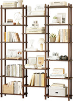 IOTXY Wooden Triple Wide Bookshelf - 6-Tier Large Shelf Bookcase with Solid Beech Frame, Tall Freestanding Open Etagere Display Rack for Home Office, Walnut
