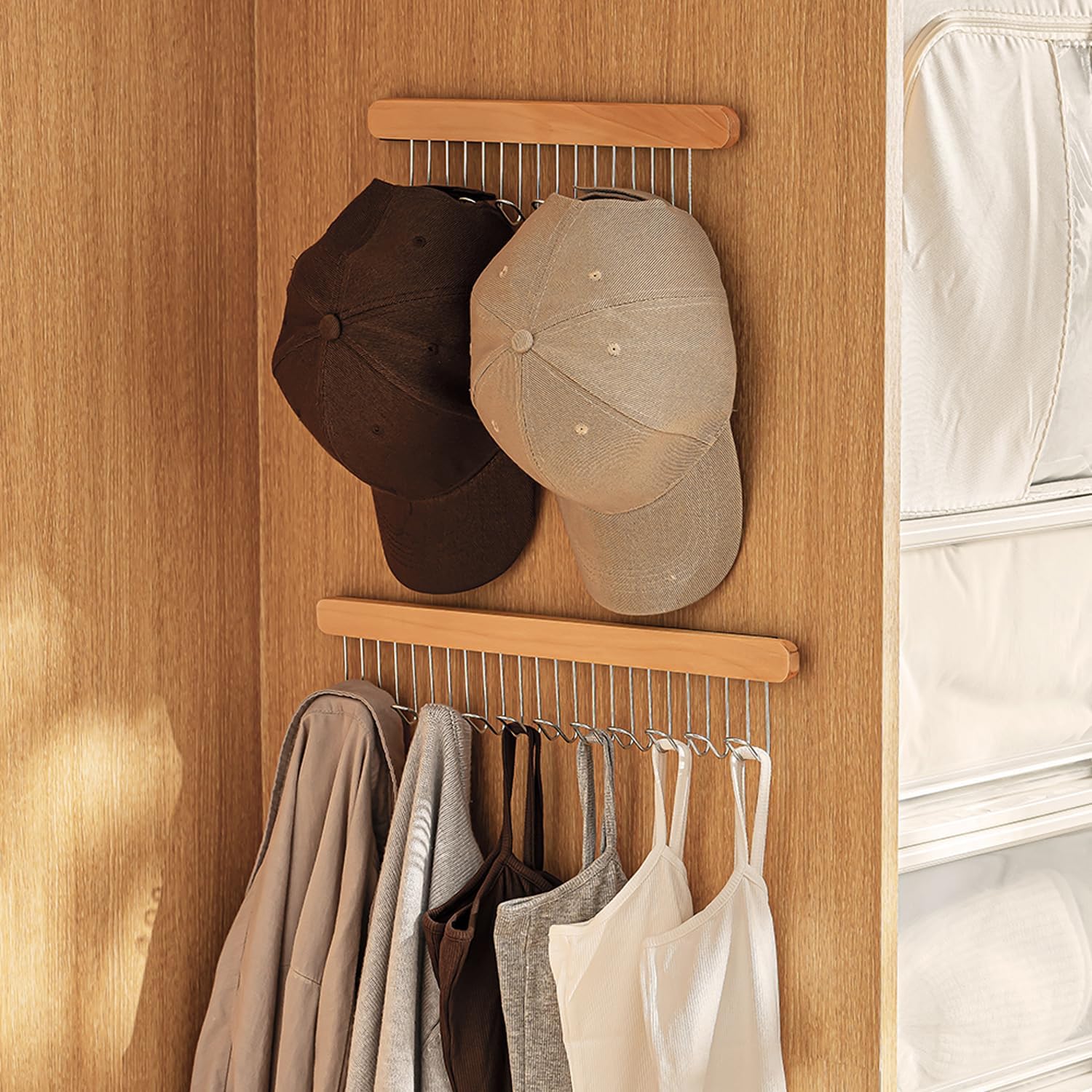 Pull Out Belt Rack for Closet, Sliding Hooks Hanger Rack for Bras Ties Tank Top Scarf Jewelry, Space Saving Organizr for Wardrobe Cabinet, Left Side 8 Hooks Rail, 2 Pcs