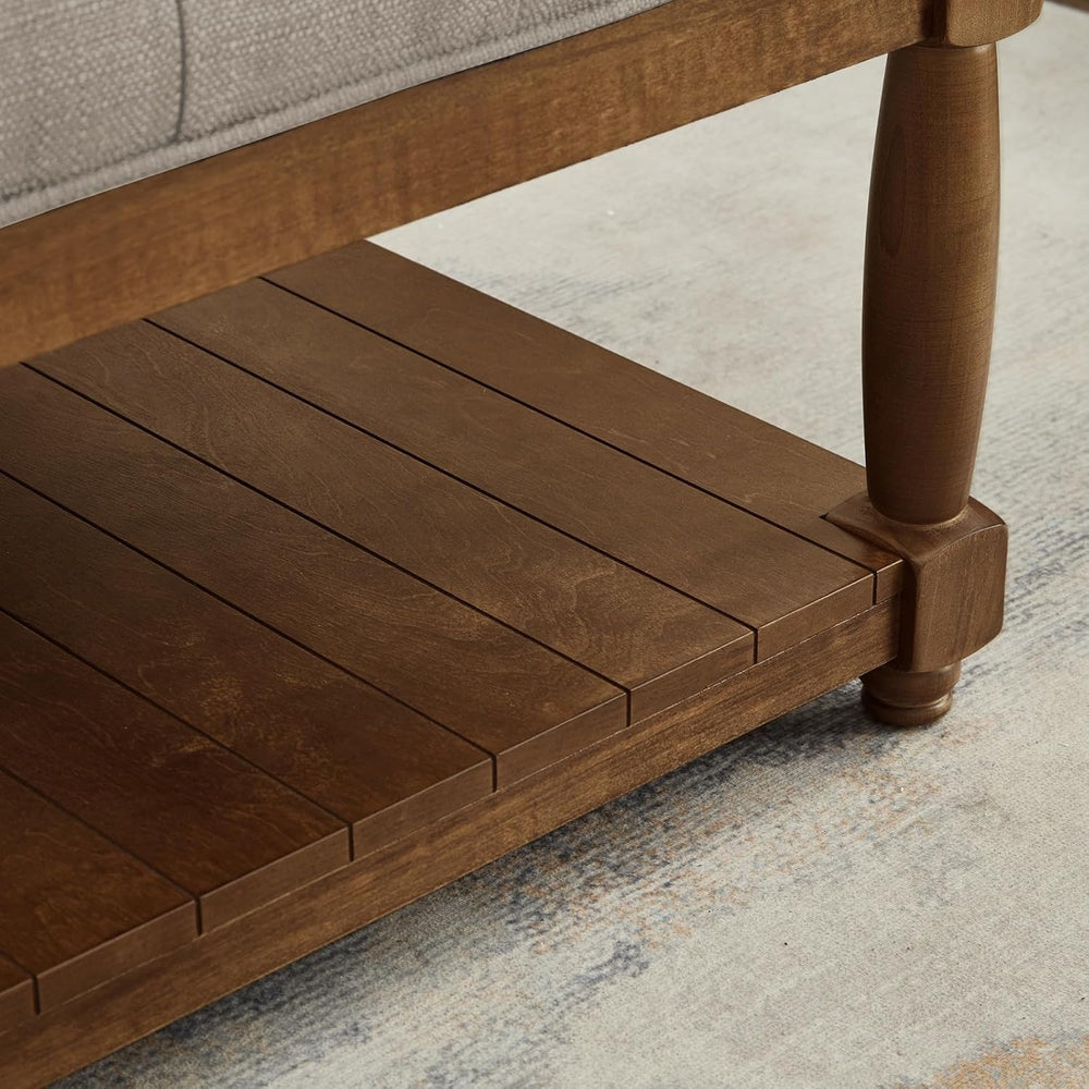 Large Square Upholstered Tufted Linen Ottoman Coffee Table, Large Footrest Ot...