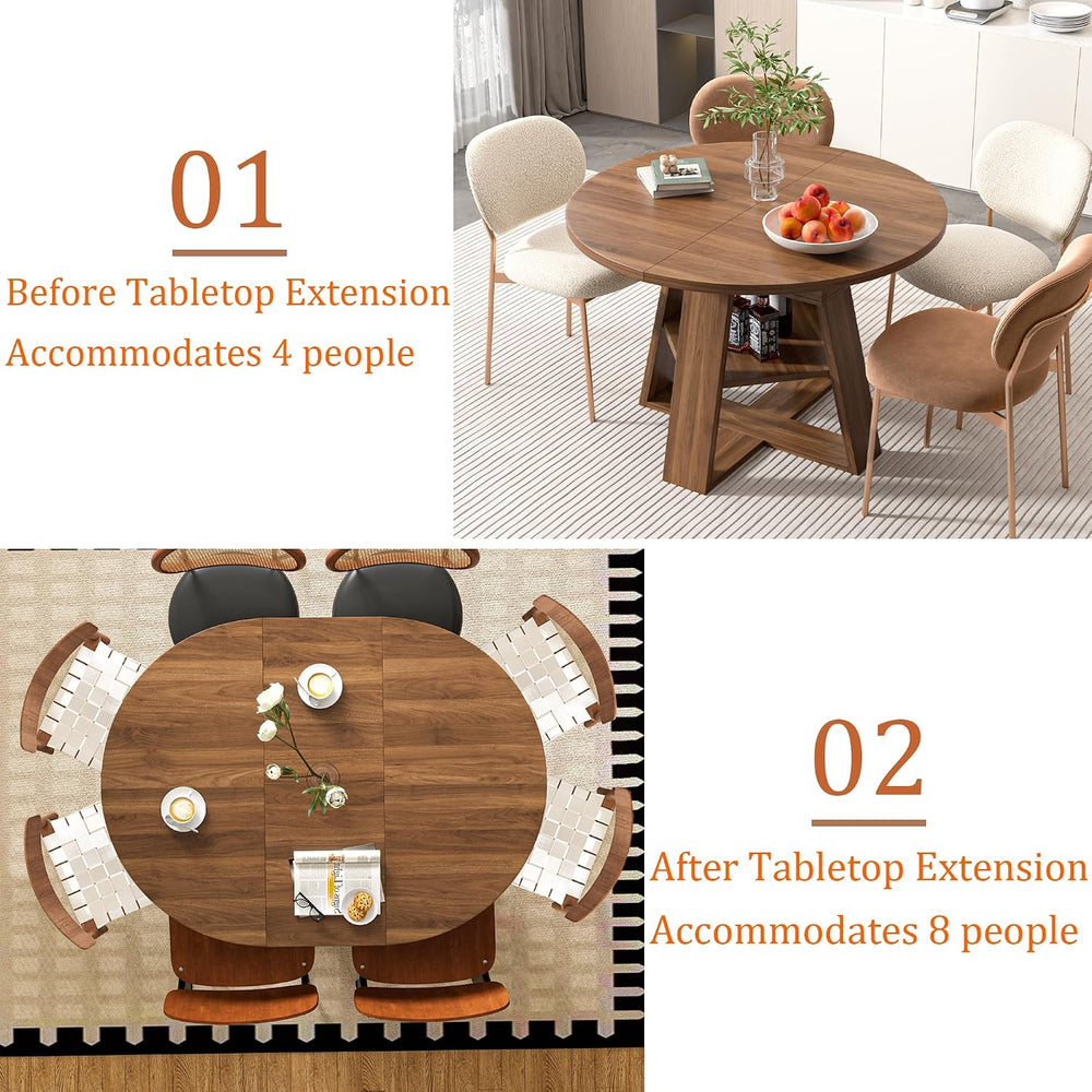 43.3"-59" Extendable Round Oval Dining Table for 4-8 with Storage S...