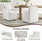 Upholstered Dining Chairs Set of 1, Modern Dining Room Chairs with Casters & Washable Cover, Rolling Accent Chair with Hidden Storage for Kitchen, Farmhouse, Living Room, White, 1 Box