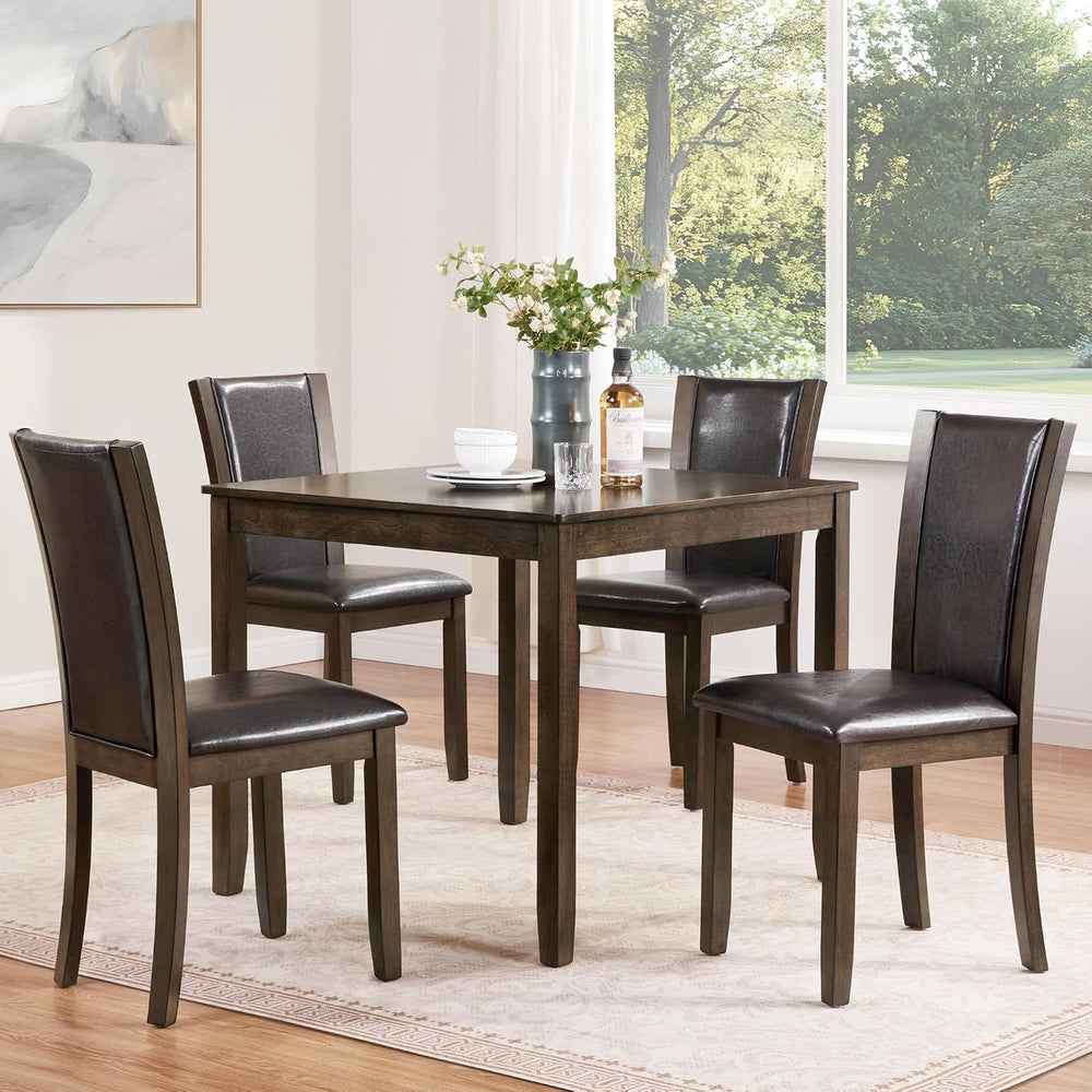 5-Piece Dining Table Set for 4, Kitchen Dining Table with 4 Soft Cushioned So...
