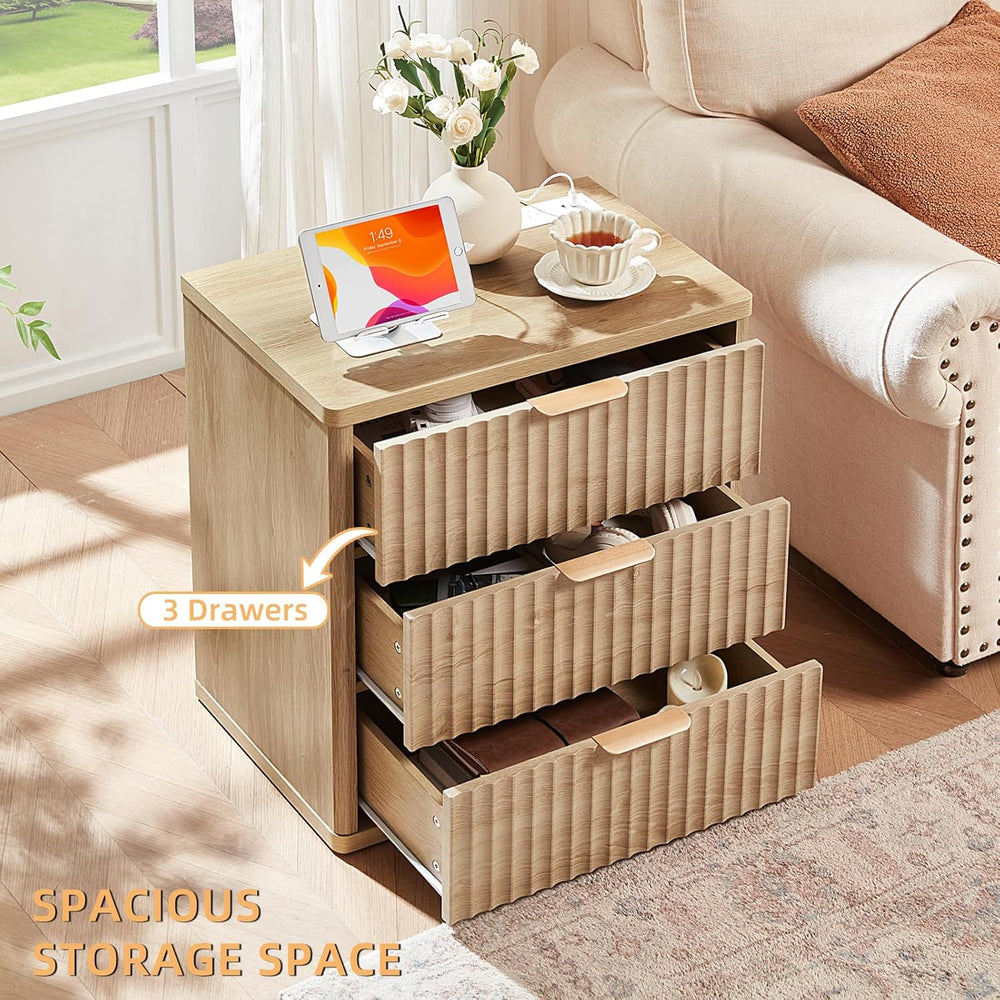 LEYAOYAO 23" Wide Fluted Farmhouse Night Stand Set of 2 with Charging St...