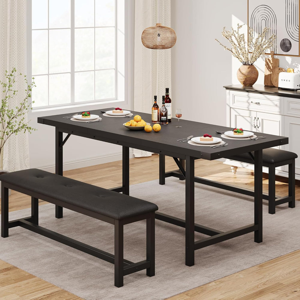 3-Piece Dining Table Set for 4-6 People, Extendable Kitchen Table Set with 2 ...