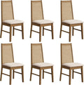SICOTAS Rattan Dining Chairs Set of 6 - Solid Wood Dining Room Chairs with Rattan Decor High Back, Farmhouse Upholstered Kitchen Chairs, Modern Armless Dining Chair for Dining Room, Kitchen, Oak, 6PCS