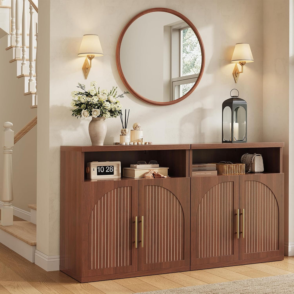 Fluted Buffet Cabinet with Storage, 31.5" Wide Wood Sideboard Credenza w...