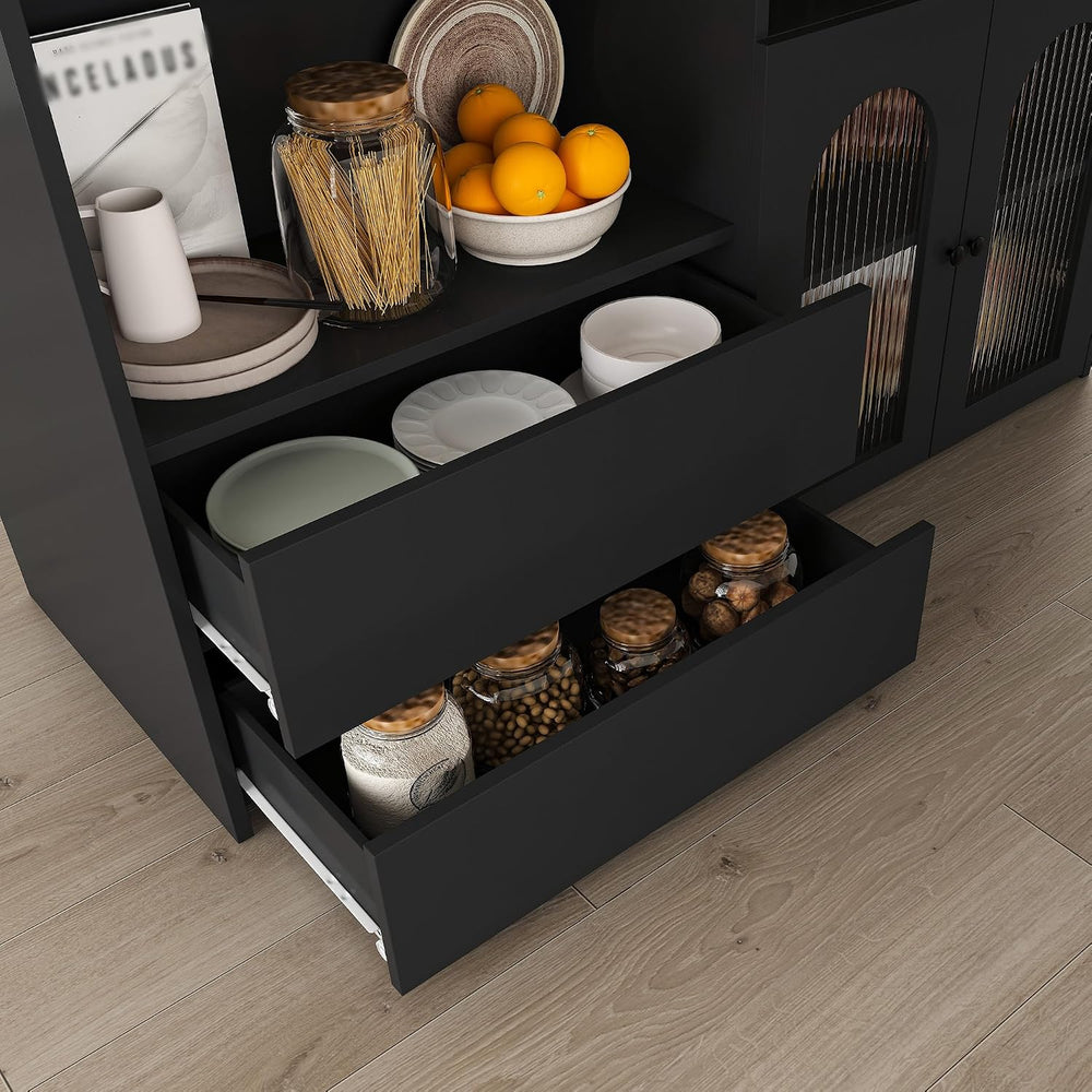 Flieks Kitchen Island with Extendable & Rotating Table, MDF with Marble V...